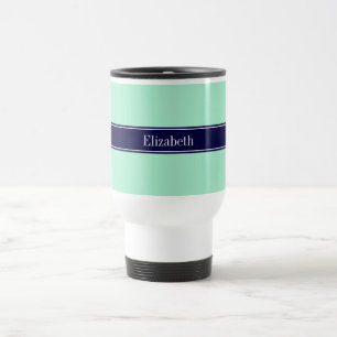 Solid Light Mint, Navy Blue Ribbon Namn Monogram Resemugg