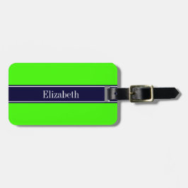 Solid Lime Green, marinblå Ribbon Namn Monogram Bagagebricka