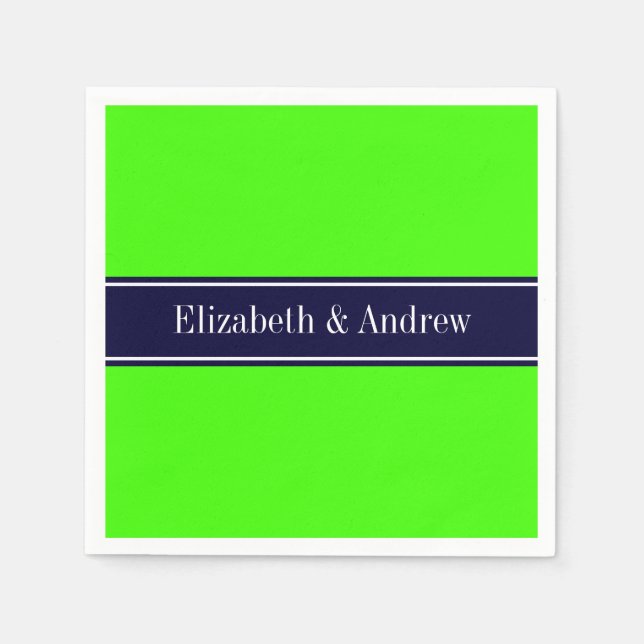 Solid Lime Green, marinblå Ribbon Namn Monogram Pappersservett (Framsidan)