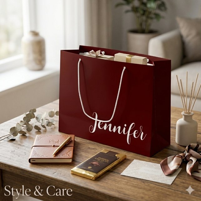 Solid marin stor presentpåse med anpassat namn (Solid Maroon Large Gift Bag with Custom Name)
