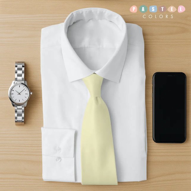Solid Mjuk pastellsklippning Glim Gult Färg Slips (Solid Soft Light Pastel Butter Cream Yellow Color Neck Tie)