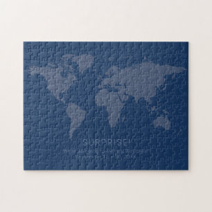 Solid Mörk blått World Map Secret Surprise Message Pussel
