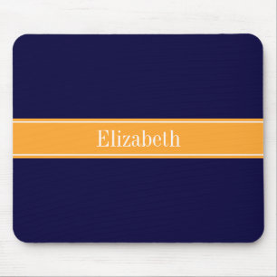 Solid Navy Blue, Cantaloupe Ribbon Namn Monogram Musmatta