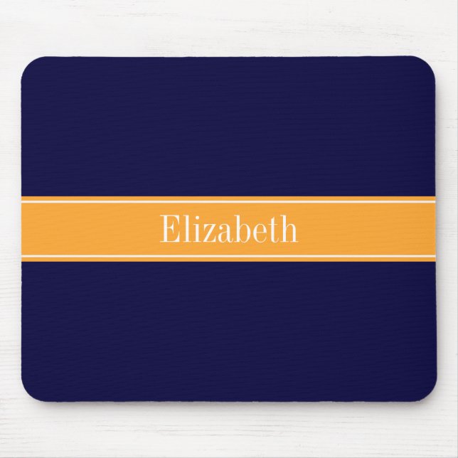 Solid Navy Blue, Cantaloupe Ribbon Namn Monogram Musmatta (Framsidan)