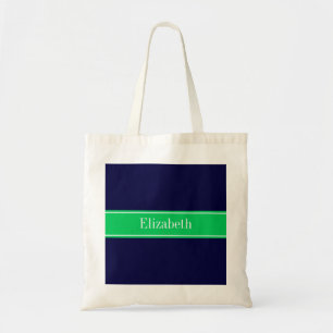 Solid Navy Blue Emerald Grönt Ribbon Namn Monogram Tygkasse