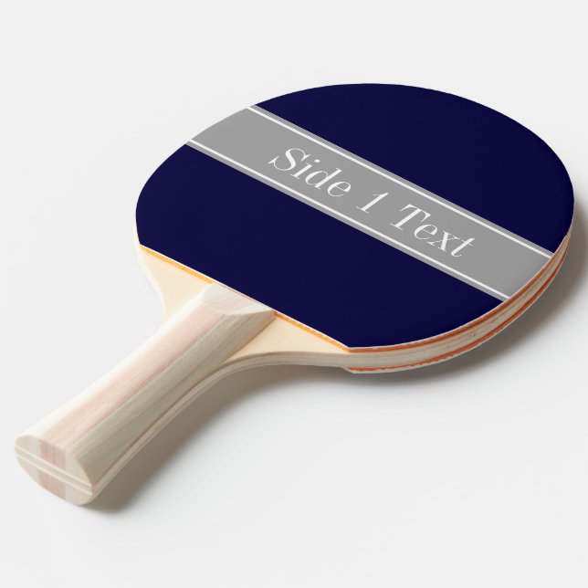 Solid Navy Blue, Mörk Grått Ribbon Namn Monogram Pingisracket (Frontvinkel)