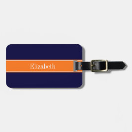 Solid Navy Blue, Pumpkin Ribbon Namn Monogram Bagagebricka