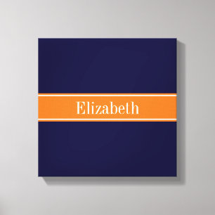 Solid Navy Blue, Pumpkin Ribbon Namn Monogram Canvastryck