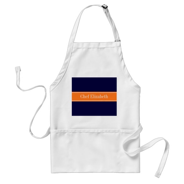 Solid Navy Blue, Pumpkin Ribbon Namn Monogram Förkläde (Framsidan)