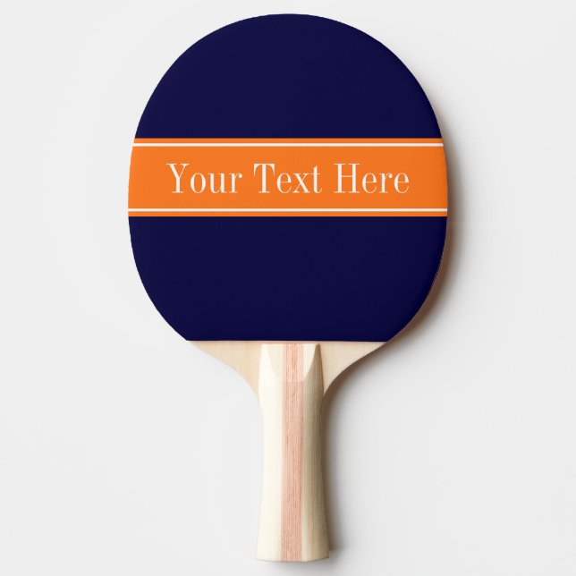 Solid Navy Blue, Pumpkin Ribbon Namn Monogram Pingisracket (Framsidan)