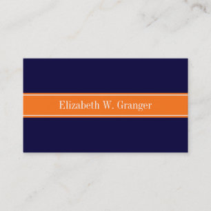 Solid Navy Blue, Pumpkin Ribbon Namn Monogram Visitkort