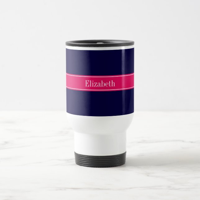 Solid Navy Blue, Raspberry Ribbon Namn Monogram Resemugg (Center)
