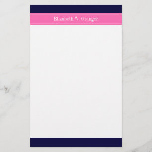 Solid Navy Blue Shock rosa #2 Ribbon Namn Monogram Brevpapper
