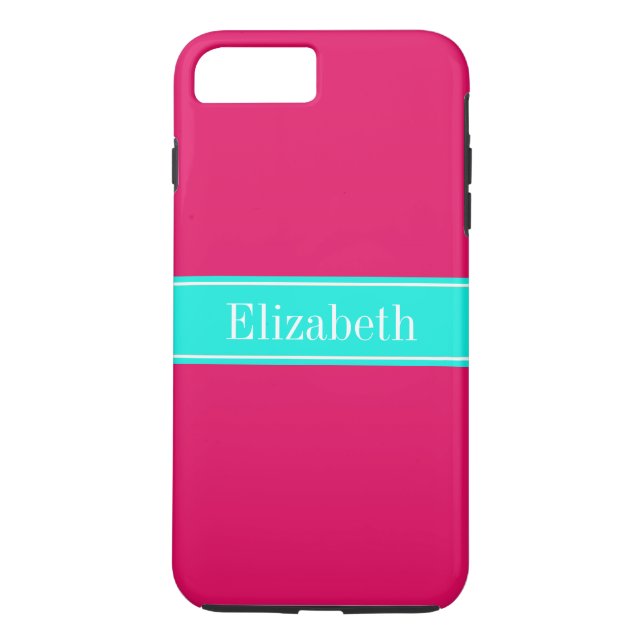Solid Raspberry, Brt Aqua Ribbon Namn Monogram Case-Mate iPhone Skal (Baksida)