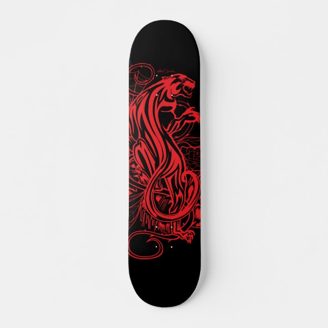 Solid röd panter gotisk tatueringsstil djärv mini skateboard bräda 18,5 cm (Framsida)