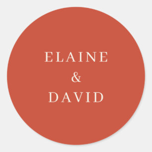 Solid Rustic Orange Modern Bröllop Runt Klistermärke