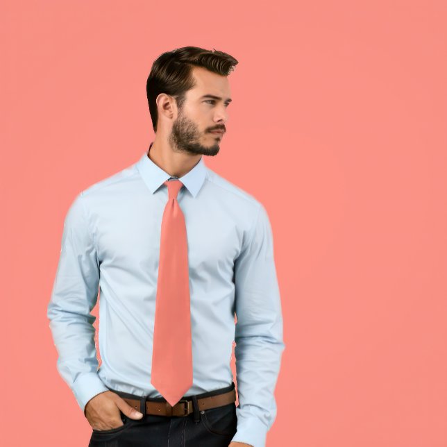 Solid Salmon Tie Slips (Man wears a Solid Salmon Color Tie)