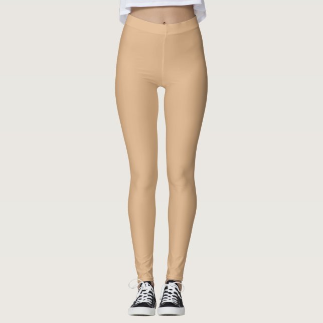 Solid Sandy Beige Leggings, Vår Neutralt Leggings (Framsida)
