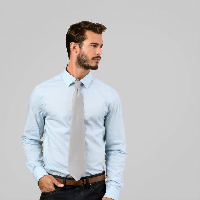 Solid Silver Tie Slips (Man wears a Solid Silver Tie.)