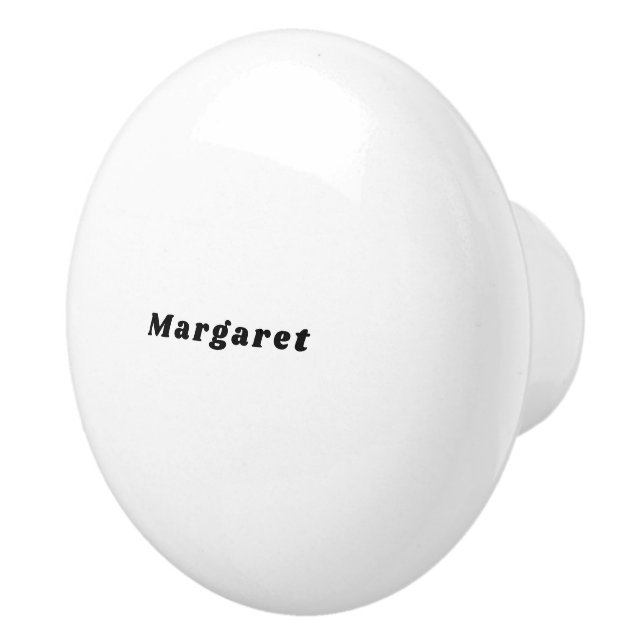 Solid vit keramisk knopp med ditt namn i stil (Höger)