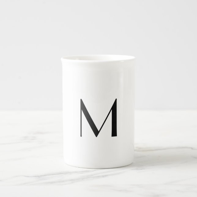 solid vit - lägg till svart monogram benporslin mugg (Framsidan)