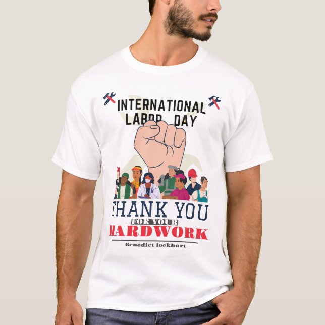Solidaritet Arbetar Unity Labor Day med USA:s flag T Shirt (Framsida)