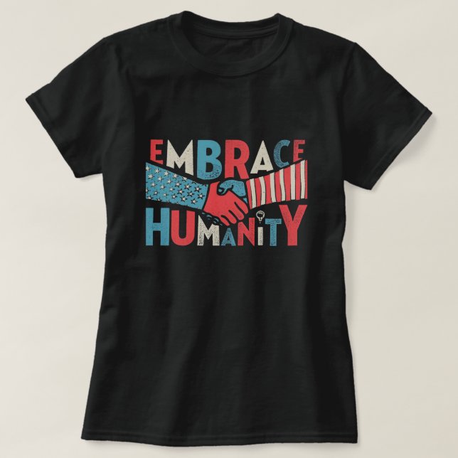 Solidaritet med Embrace Unity Patriotic Flagga Han T-shirt (Design framsida)