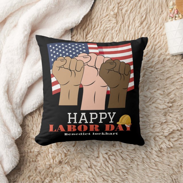 Solidaritetsarbetarnas enhetsdag med USA flagga Kudde (Filt)