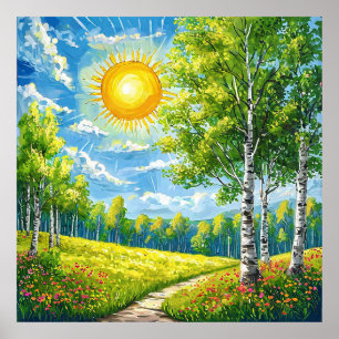 🌞 Solig ängslandskap för avkopplande heminredning Poster