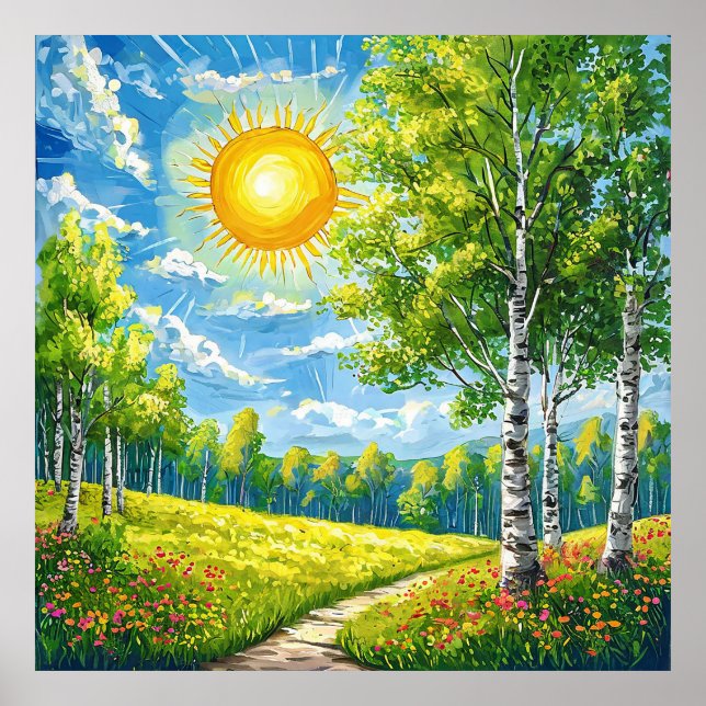 🌞 Solig ängslandskap för avkopplande heminredning Poster (Framsidan)