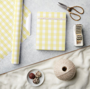 Solig Baby Shower Pastell Gul Gingham Rutig Presentpapper