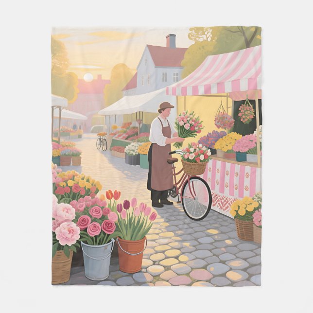 Solig blomster­gata fleecefilt (Framsidan)