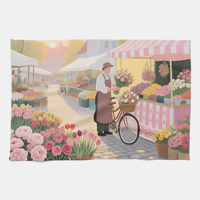 Solig blomster­gata kökshandduk (Horisontell)