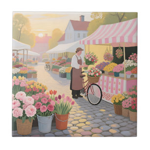 Solig blomster­gata­scen kakelplatta