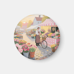 Solig blomstergatuscen magnet