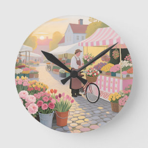 Solig blomster-gatubild rund klocka
