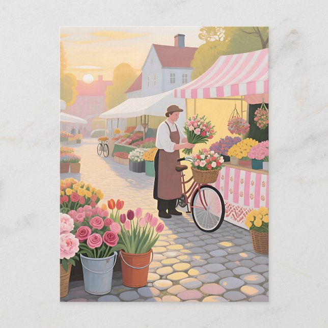 Solig blomster-gatusscen vykort (Framsida)