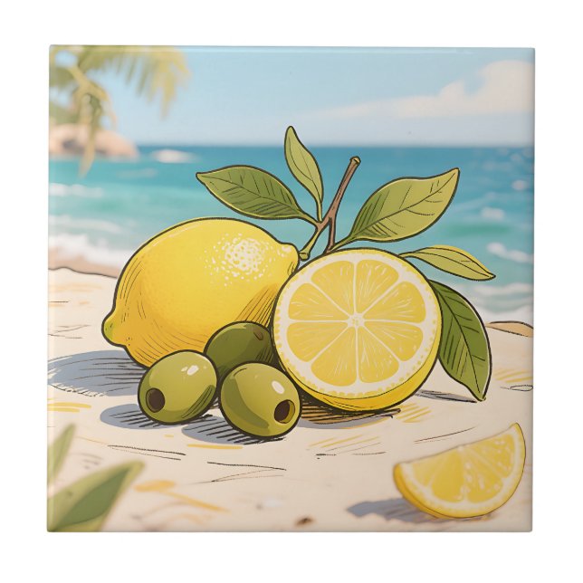 Solig Citron Oliv Strandnära Fräsch Kakelplatta (Framsidan)