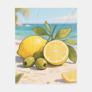 Solig Citron Oliv Strandnära Frisk Fleecefilt