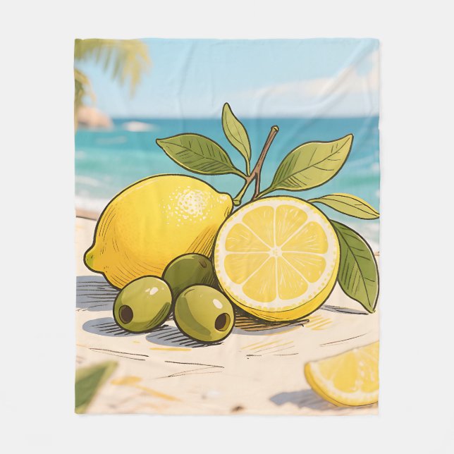Solig Citron Oliv Strandnära Frisk Fleecefilt (Framsidan)