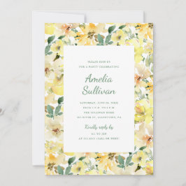 Solig gul akvarellblomma festinbjudan inbjudningar