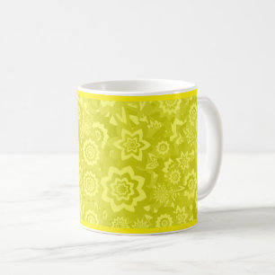 Solig gul blomsterbakgrund kaffemugg
