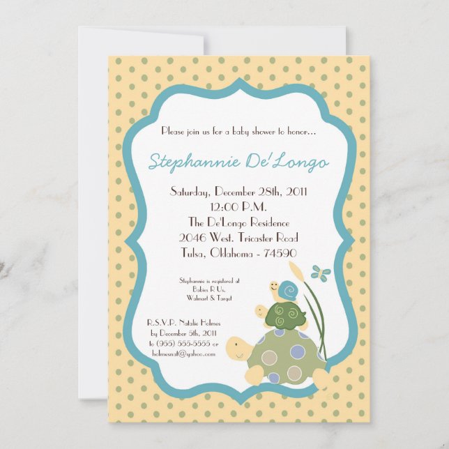 Solig inbjudan för baby shower för snigel för (Framsida)