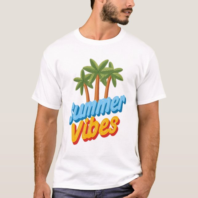 Solig ö palmträd sommar dekal t shirt (Framsida)