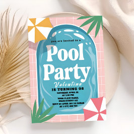Solig Rosa Palm Springs Pool Födelsedag Inbjudningar