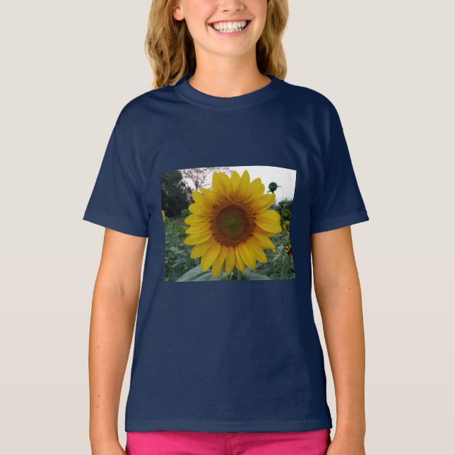 Solig solrosgrafisk t-shirt för snygga flickor (Framsida)
