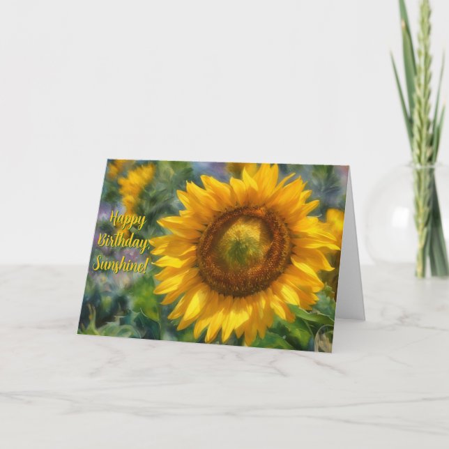 Solig solrosgul blomma solsken födelsedag kort (Framsida)