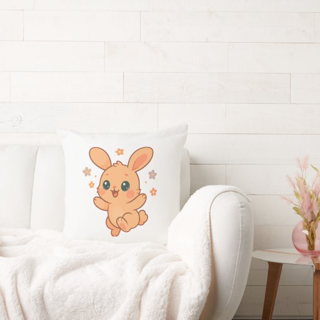 Solig Studsabbad Kanin Anpassad Baby Djur Illustra Kudde (Soffa)