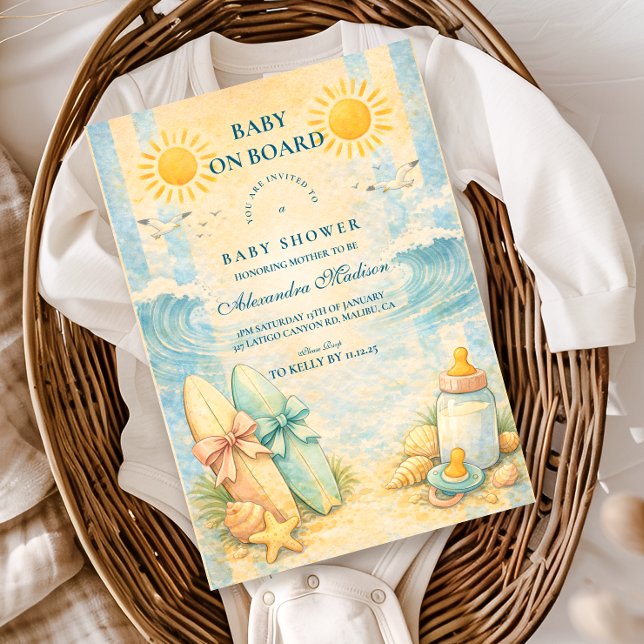 Solig Surf-stämning Baby Shower Inbjudningar (Skapare uppladdad)