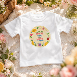 Solig trädgård 2-års födelsedags blommig picknickf t shirt